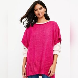 Bright Pink Poncho with Golden Toned Buttons on Sides NWT